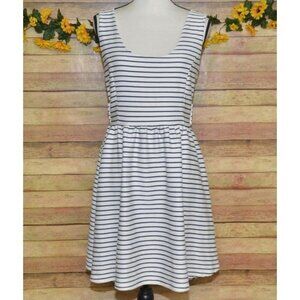 Lauren Conrad Sun Dress Navy Nautical Cross Back Size L Fit & Flare Preppy Lined